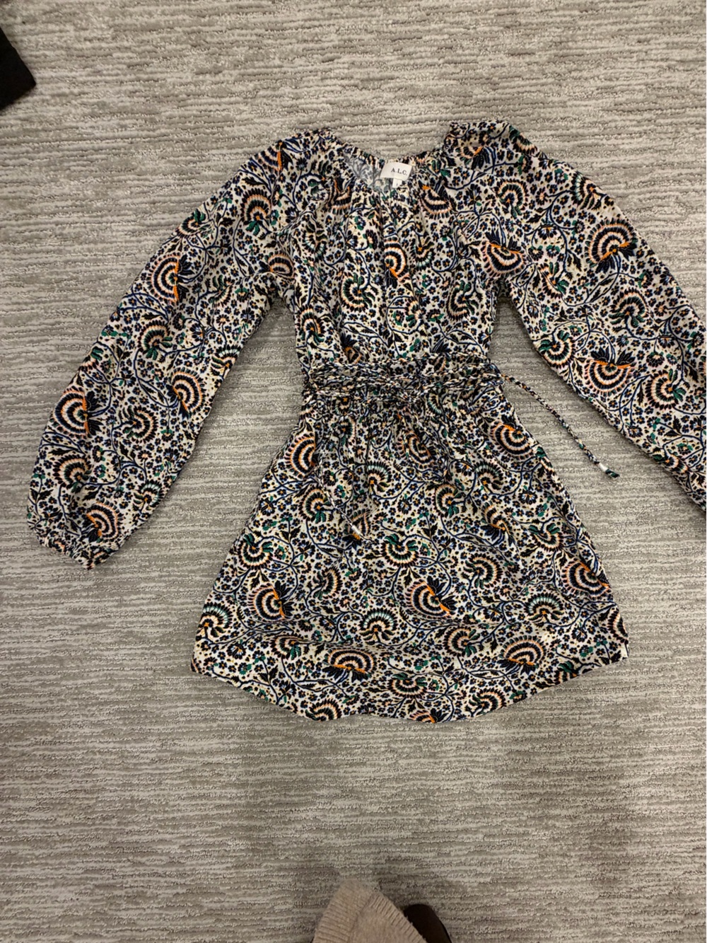 A.L.C. Paisley-Print Mini Dress in Black, White, Orange & Green